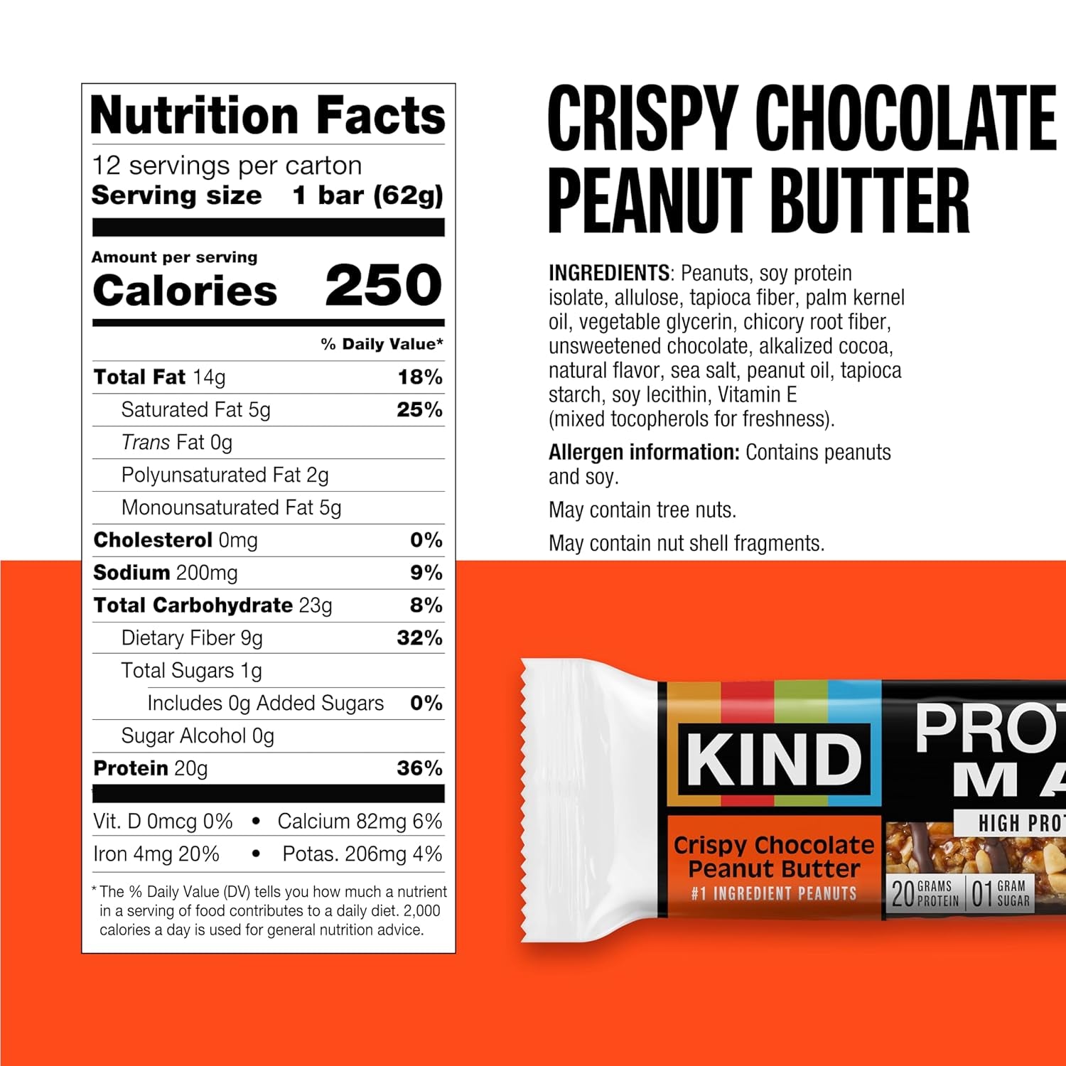 KIND Protein MAX Crispy Chocolate Peanut Butter Snack Bars, 20G of Protein, 12 Count Box
