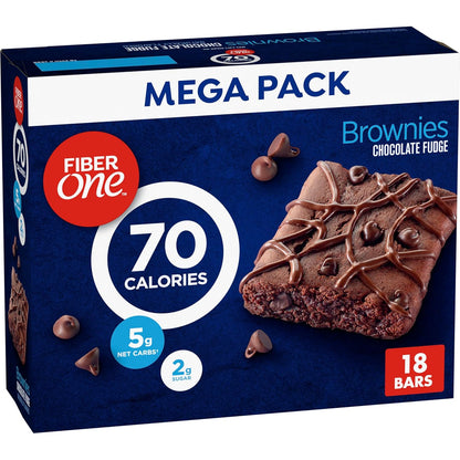 Fiber One 70 Calorie Brownies, Chocolate Fudge Snack Bars, Mega Pack, 18 Ct, 16 Oz