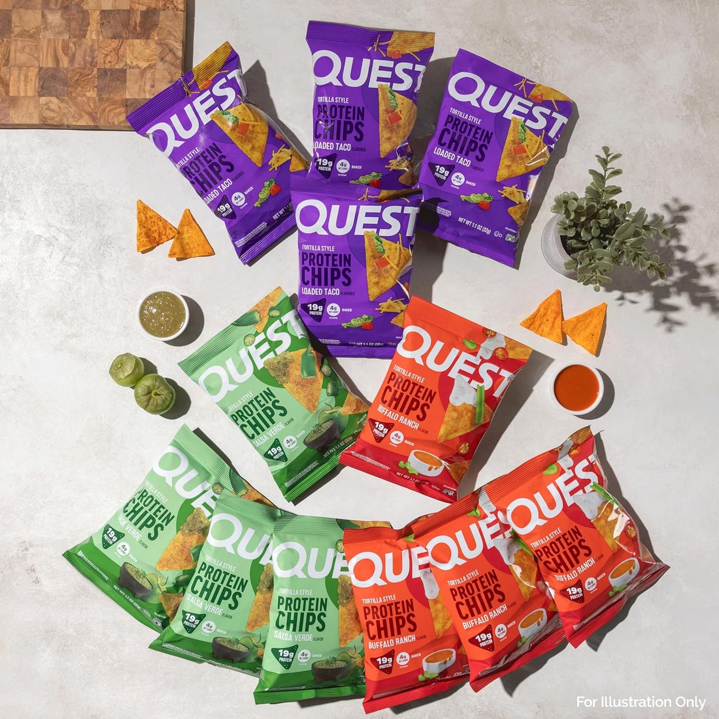 Nutrition Game Day Tortilla Style Protein Chips Variety Pack, Buffalo Ranch, Salsa Verde, Loaded Taco (4 of Each)