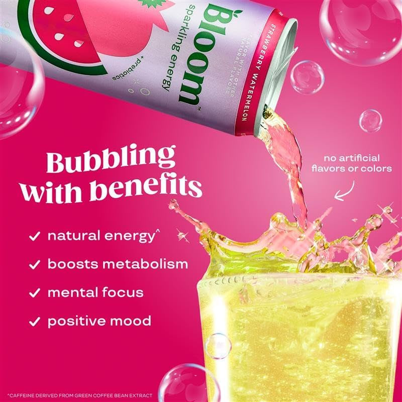Bloom Nutrition Sparkling Energy Drink - Apple Crisp / Glacier Crush Variety Pack - 12oz 12 Pack