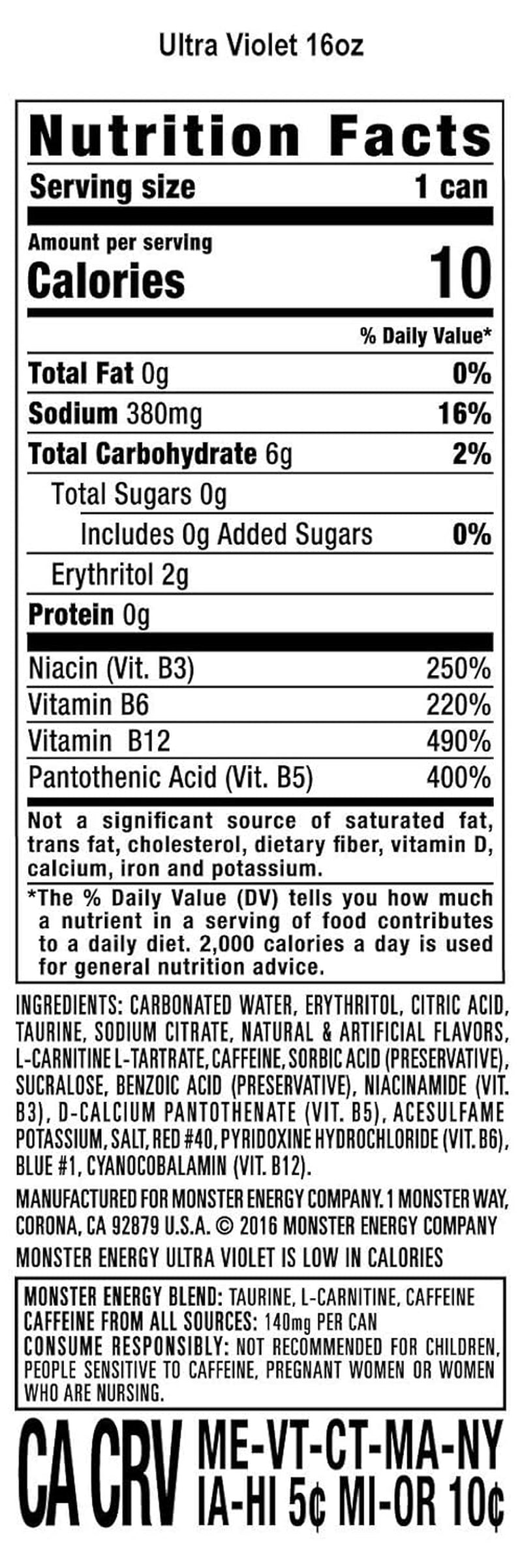 Monster Energy Ultra Violet, Sugar Free Energy Drink, 16 Ounce | Pack of 15