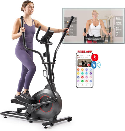 Smart Upright Elliptical W/Pulse Sensor Built-In, Indoor Full-Body Cross-Training & Cardio Exercise Machine for Home, Free Sunnyfit App Connection
