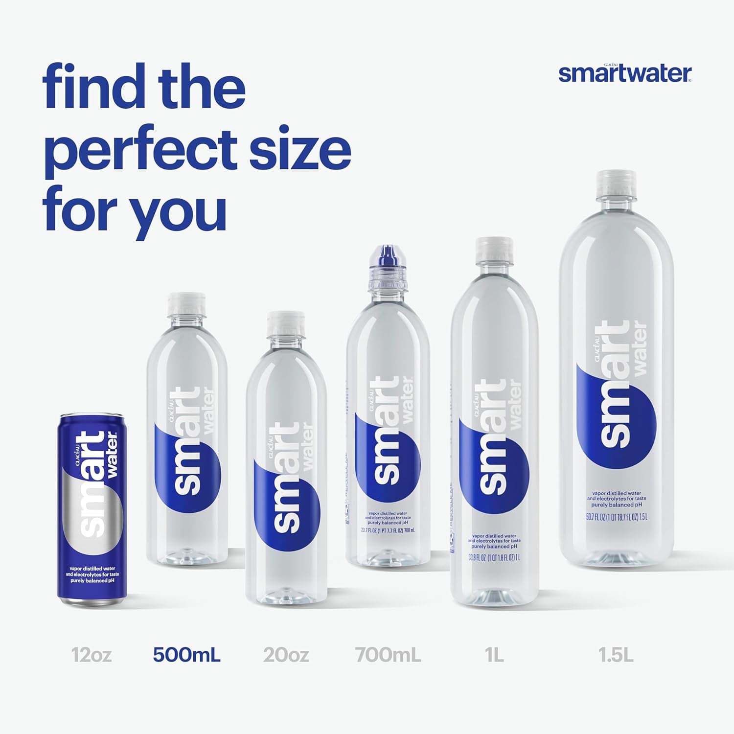 Smartwater Vapor Distilled Premium Water Bottles, 16.9 Fl Oz, 6 Pack