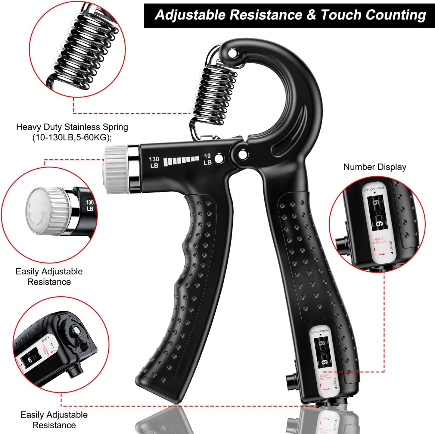Hand Grip Strengthener 2 Pack Adjustable Resistance 10-130 lbs.