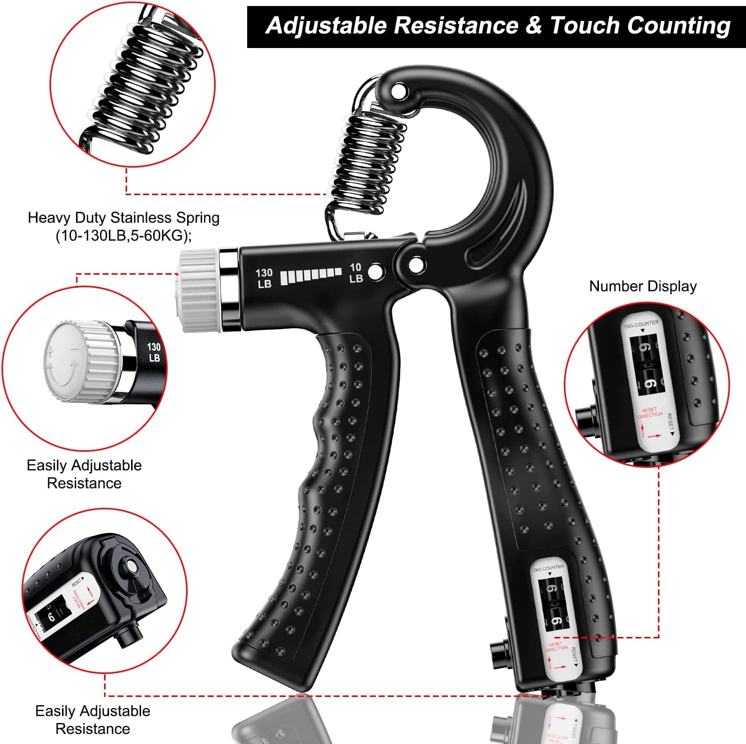 Hand Grip Strengthener 2 Pack Adjustable Resistance 10-130 lbs.