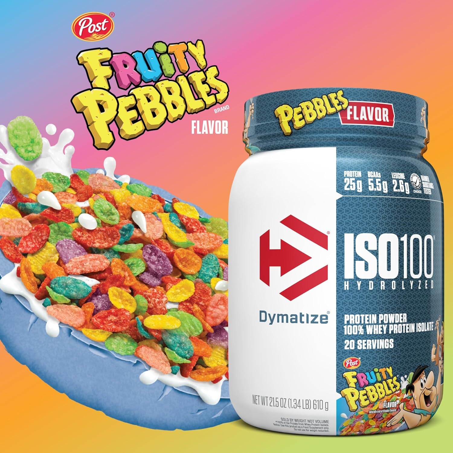 Dymatize ISO100 Protein Powder, 100% Whey Isolate, Fruity Pebbles | 25G Protein, 20 Servings, 1.3 Lb.