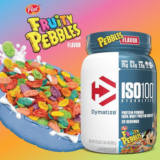 Dymatize ISO100 Protein Powder, 100% Whey Isolate, Fruity Pebbles | 25G Protein, 20 Servings, 1.3 Lb.