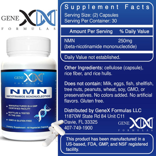 Genex Formulas NMN 250Mg - Stabilized Form (60 Capsules), 99% Pure Supplement Capsules