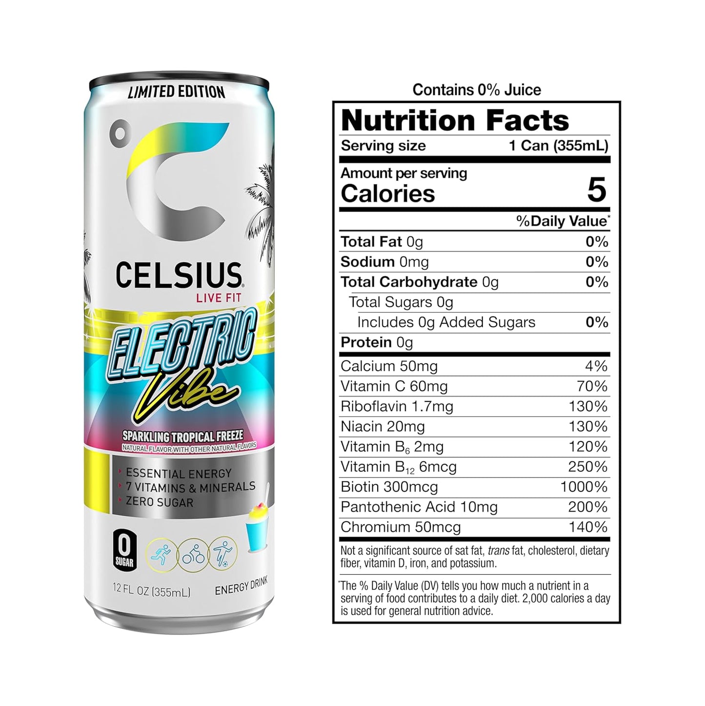 CELSIUS Sparkling Electric Vibe Energy Drink 12 Fl oz (Pack of 12)