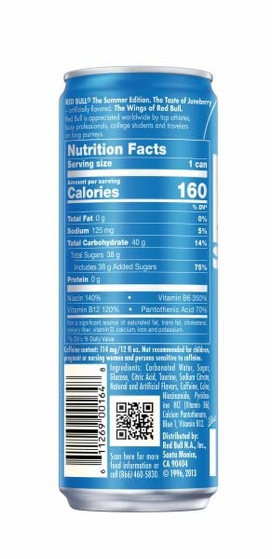 Red Bull Sea Blue Edition Energy Drink, Juneberry, 12 Fl oz, Pack of 24 Cans