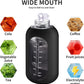 64 Oz Glass Water Bottle Jug with Straw and Handle, Half Gallon Sports Motivational Water Bottle with Time Marker, Wide Mouth Flask Canteen with Silicone Sleeve for Gym, Black