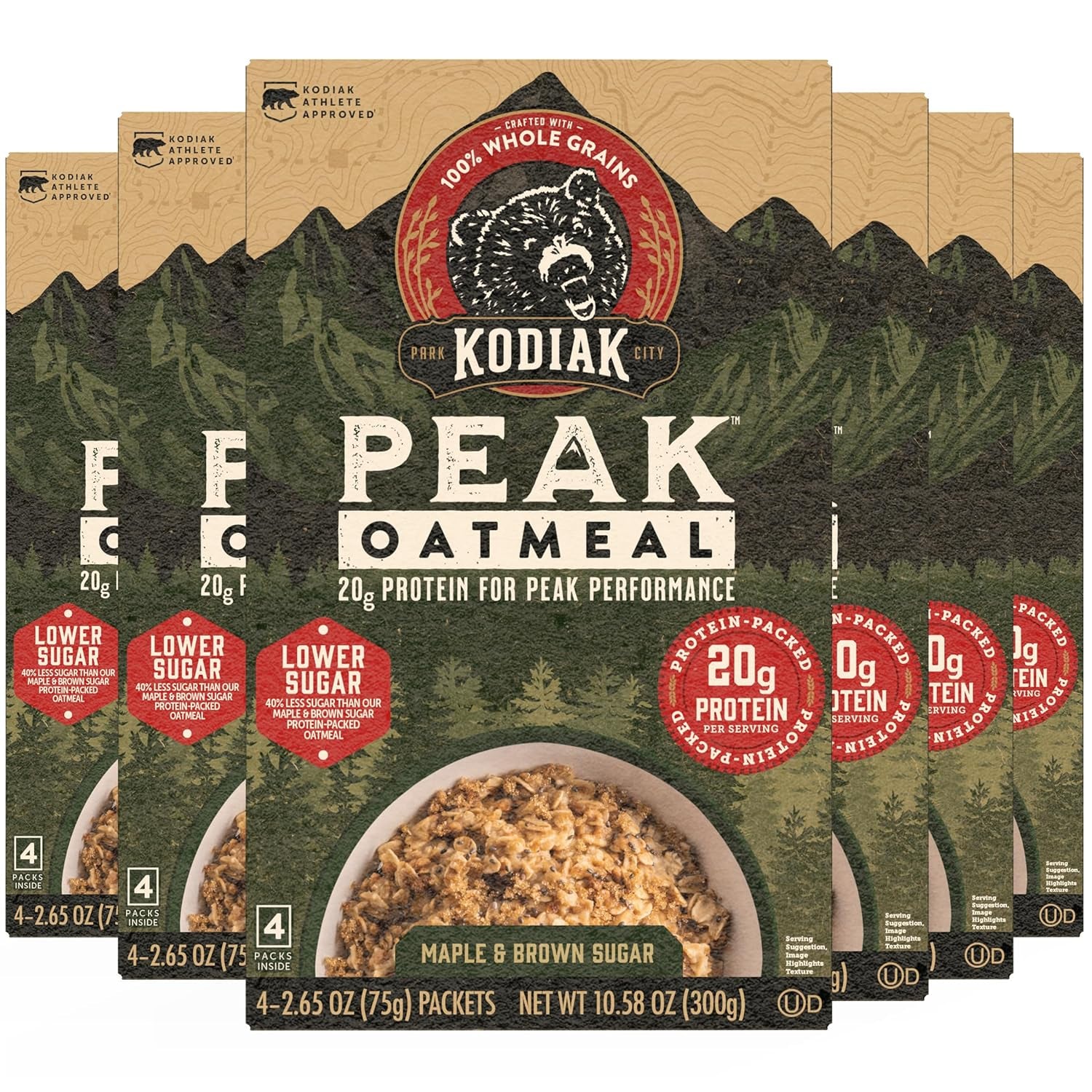 Kodiak Peak Instant Oatmeal Packets, Maple Brown Sugar, High Protein (Total of 24 Packets)