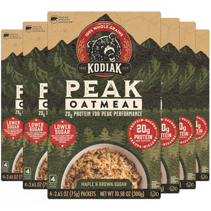 Kodiak Peak Instant Oatmeal Packets, Maple Brown Sugar, High Protein (Total of 24 Packets)