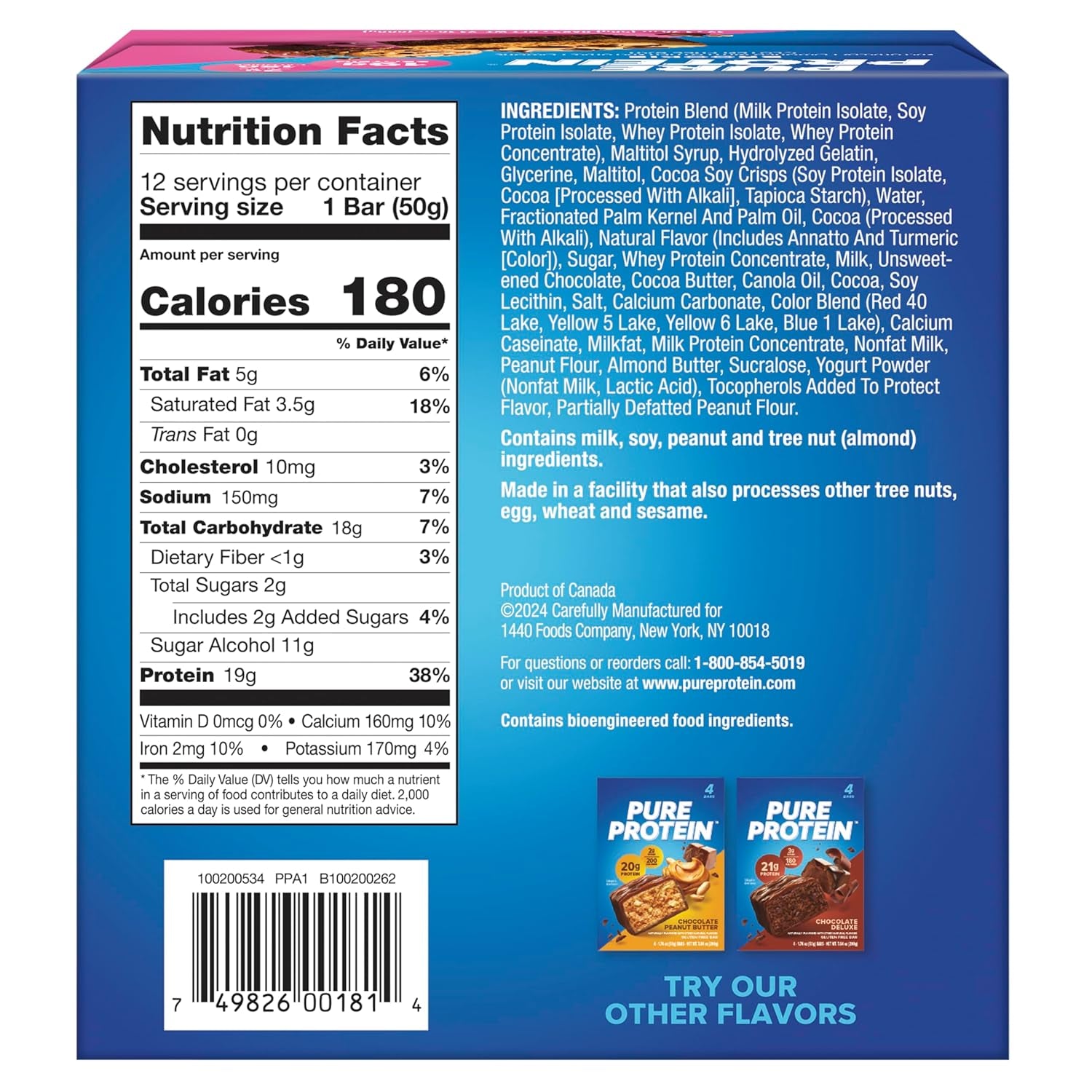 Pure Protein Brookie Protein Bars – 20G Protein, 3G Sugar, 190 Calories (12 Count)