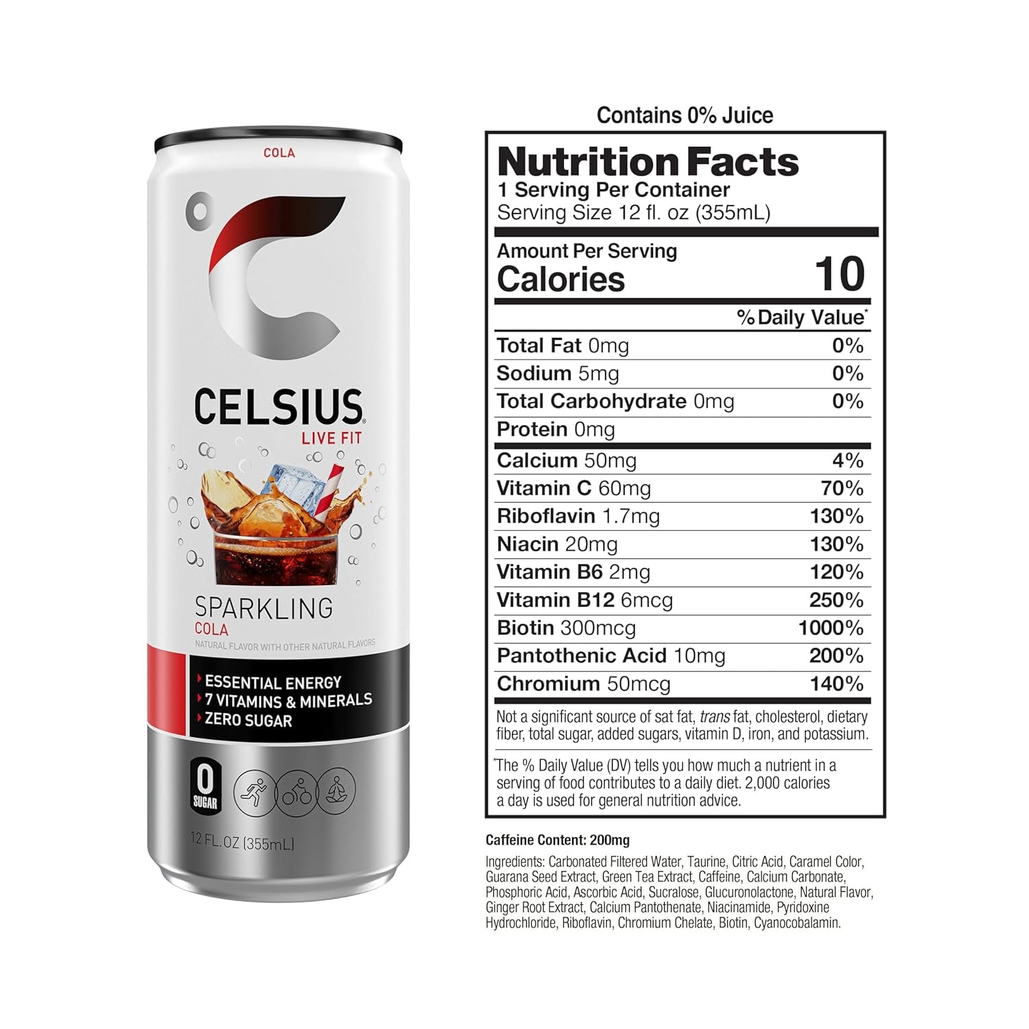 CELSIUS Sparkling Cola, Sugar Free Energy Drink, 12 Fl Oz (Pack of 12)
