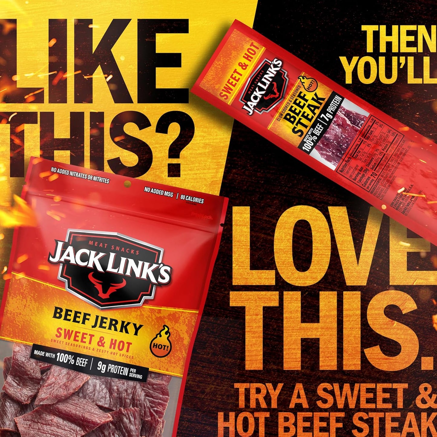 Jack Link's Beef Jerky Half Pounder - Sweet & Hot - 100% Real Beef