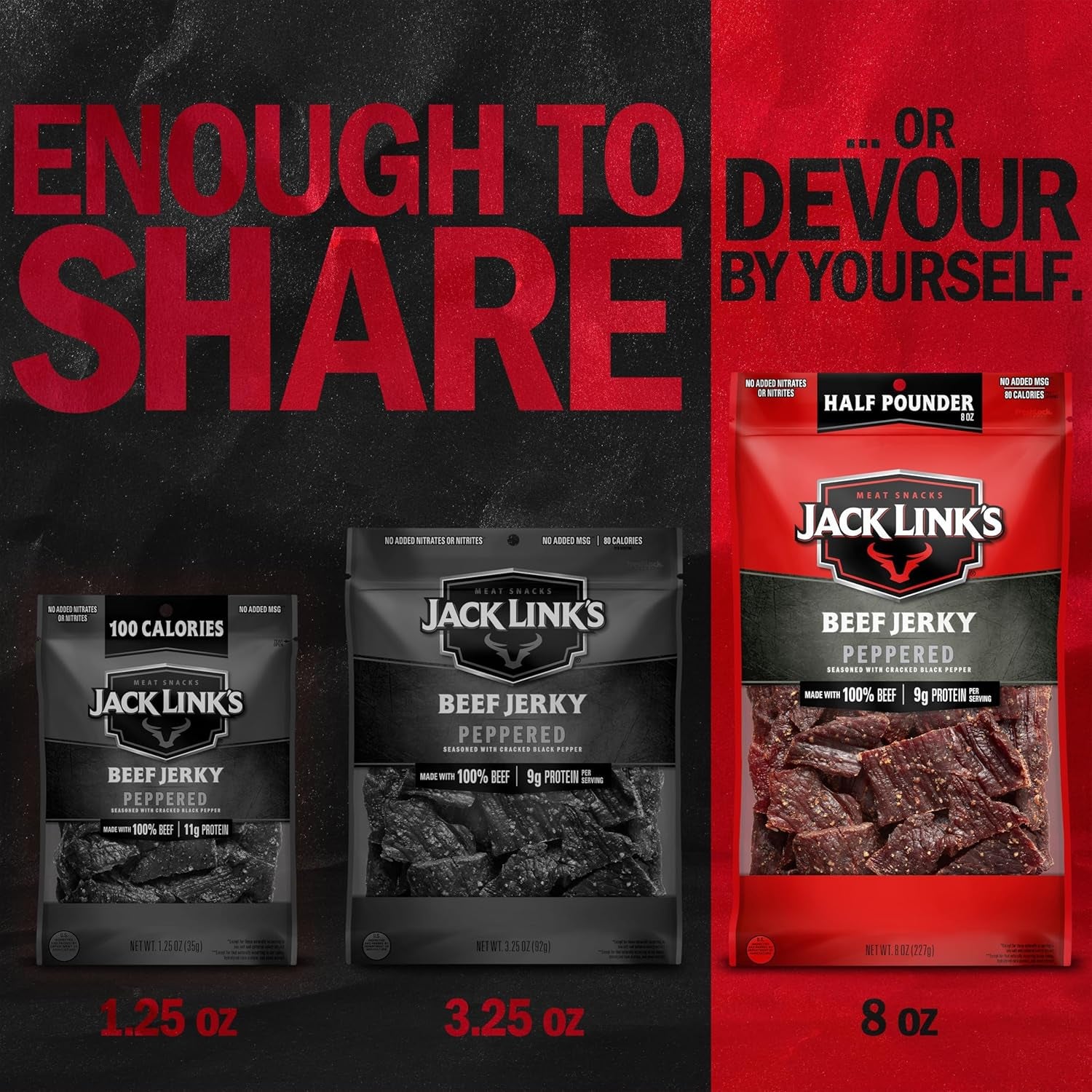 Jack Link's Beef Jerky, Peppered, Half Pounder Large Jerky Bag