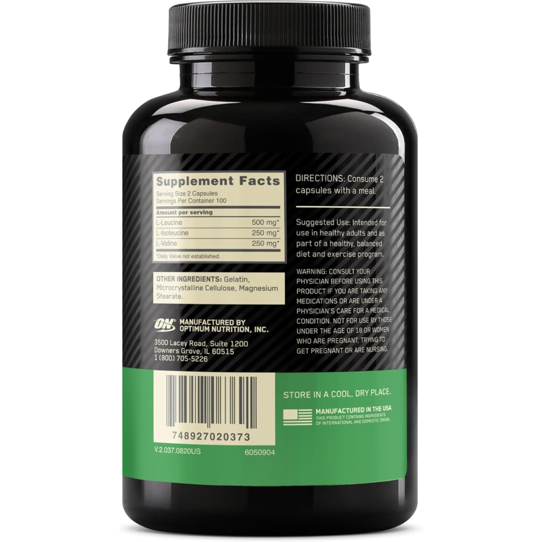 Optimum Nutrition Instantized BCAA Branched Chain Essential Amino Acids Capsules, 1000mg, 200 Count