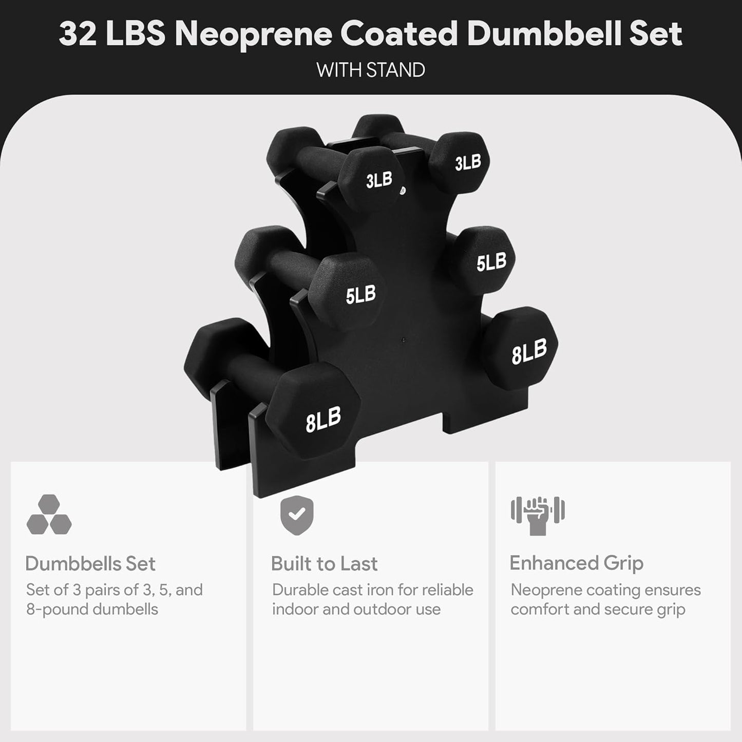 BalanceFrom Neoprene Coated Iron Dumbbell Hex Weights Set