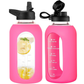 CIVAGO 64 oz Glass Water Bottle Jug with Straw and Handle
