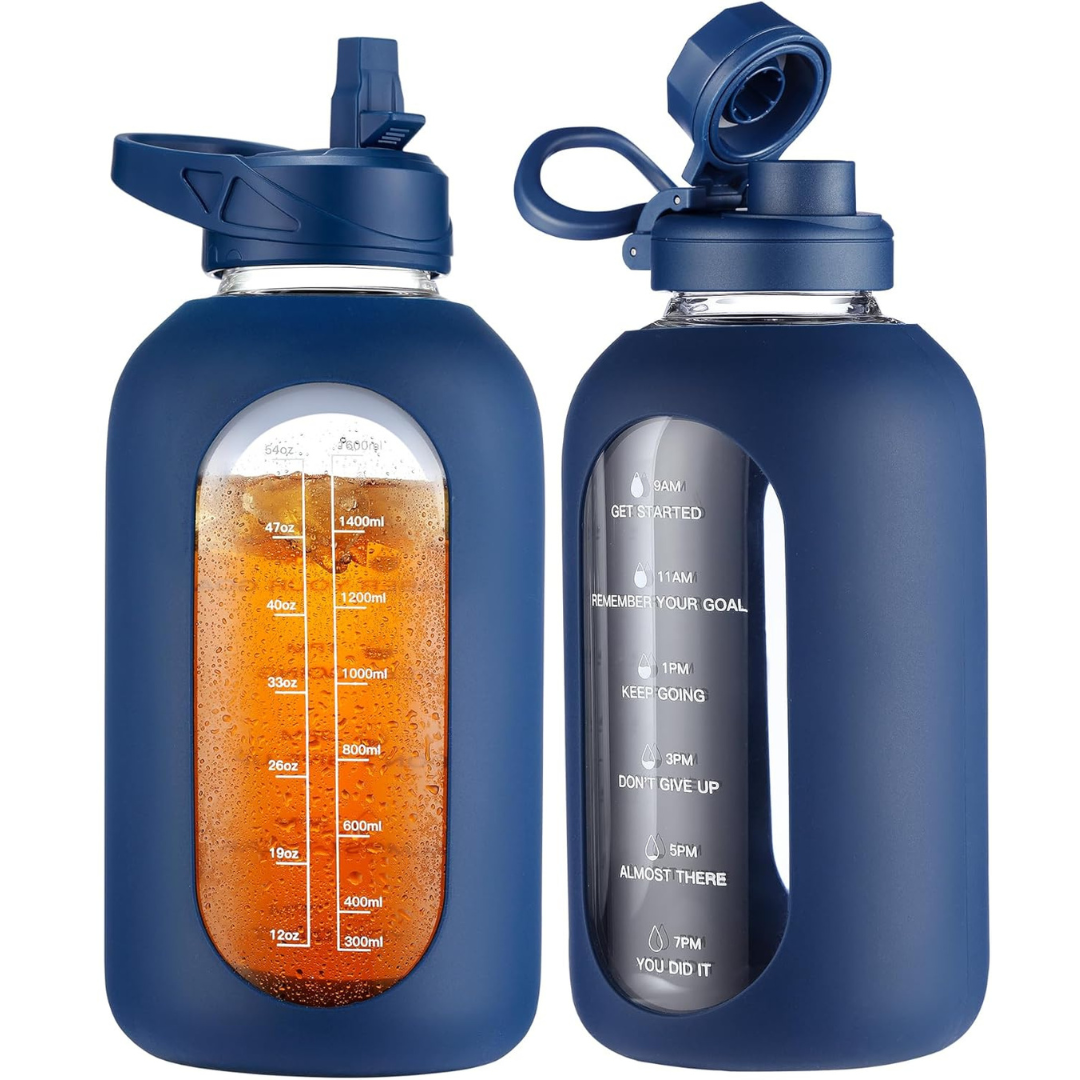 CIVAGO 64 oz Glass Water Bottle Jug with Straw and Handle