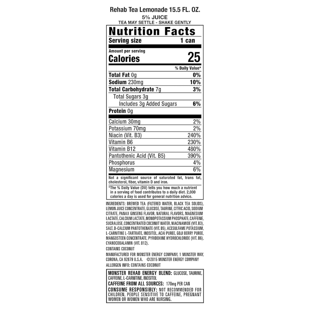 Monster Rehab Tea + Lemonade + Energy, Energy Drink 15.5 Ounce