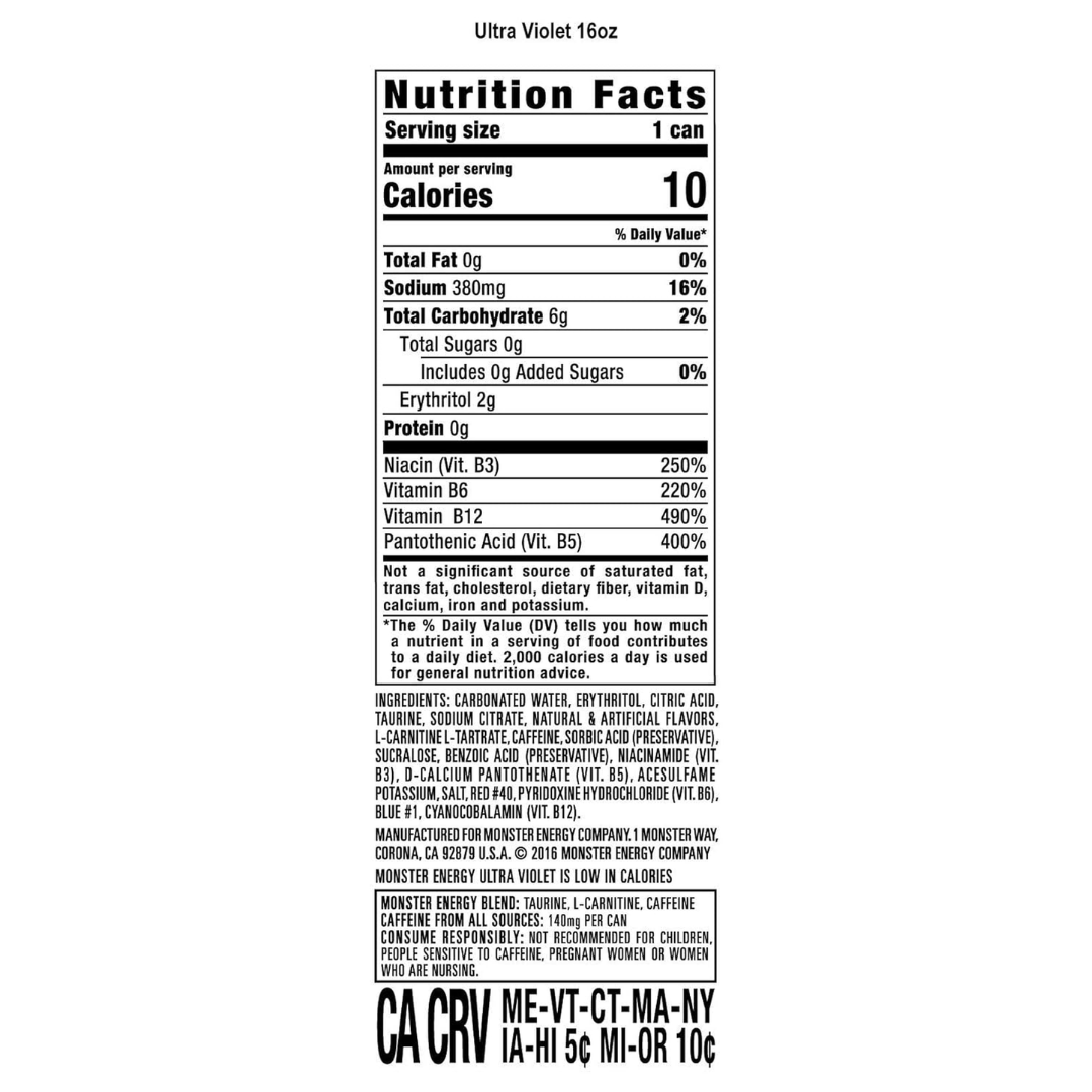 Monster Energy Ultra Violet, Sugar Free Energy Drink, 16 Ounce | Pack of 15
