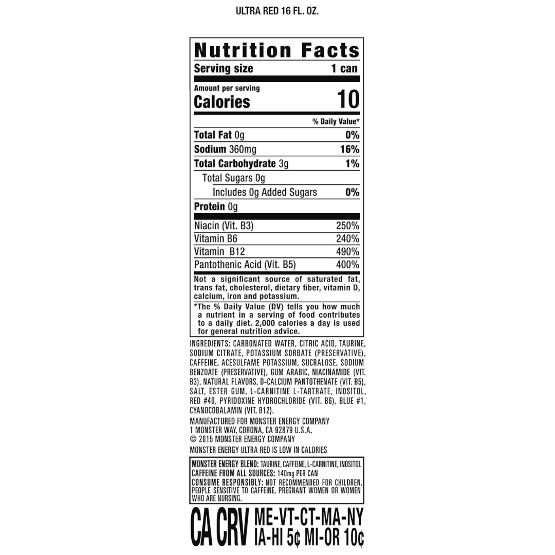 Monster Energy Ultra Red, Sugar Free Energy Drink, 16 Ounce (Pack of 15) | Pack of 15