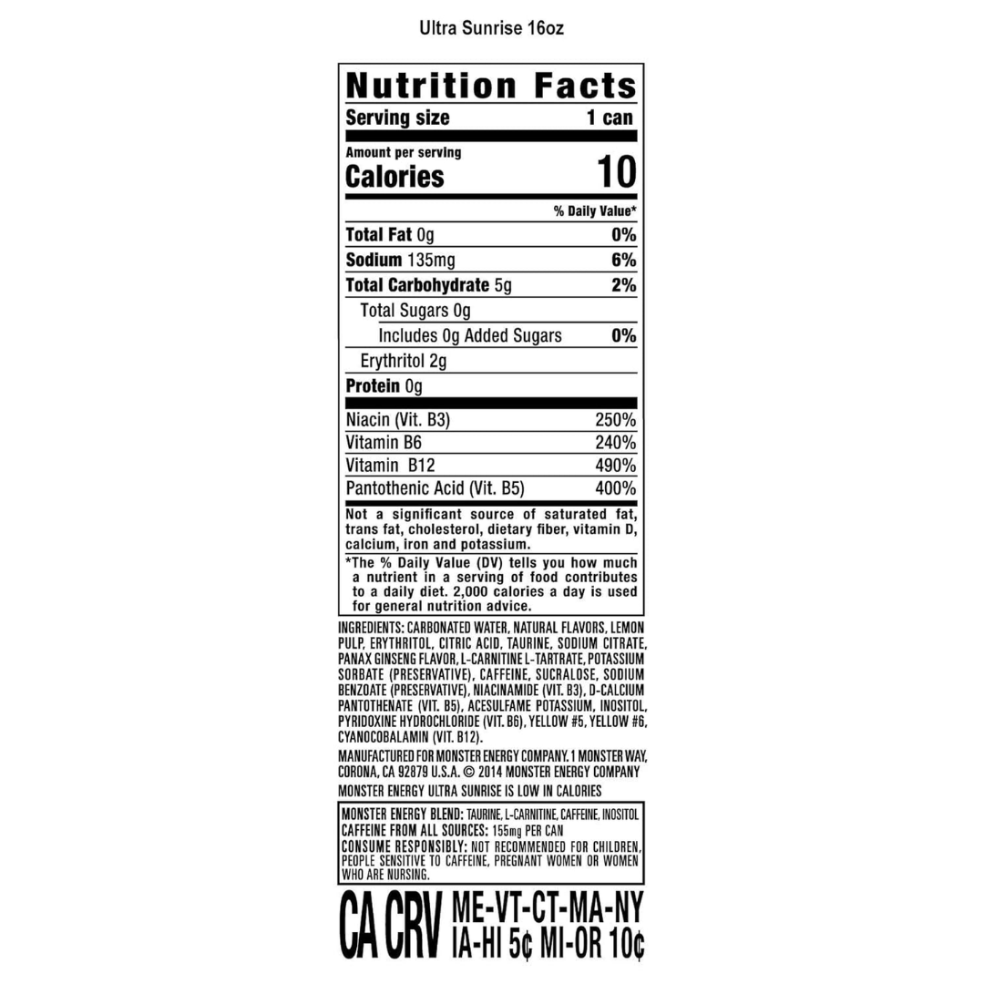 Monster Energy Ultra Sunrise, Sugar Free Energy Drink, 16 Fl Oz | Pack of 15