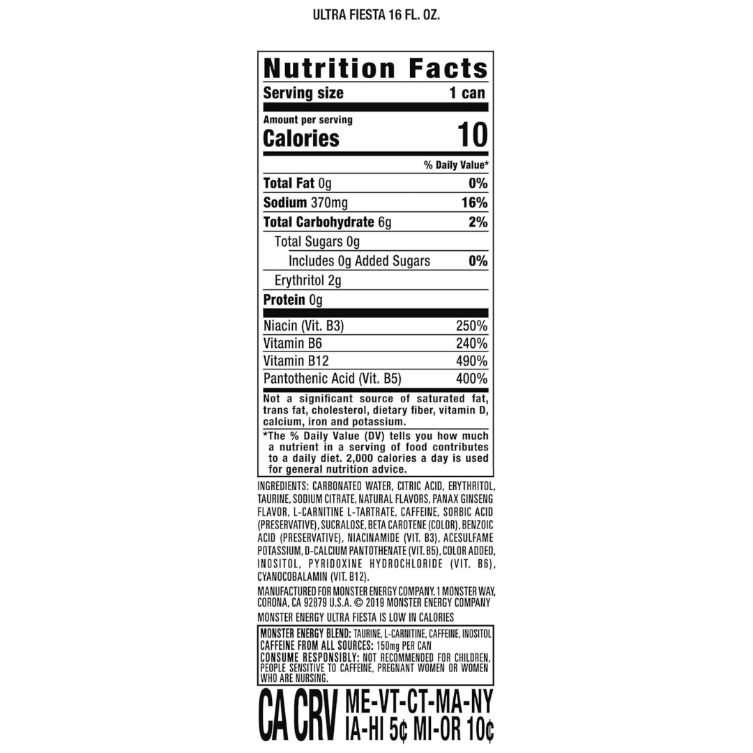 Monster Energy Ultra Fiesta Mango, Sugar Free Energy Drink, 16 Ounce | Pack of 15