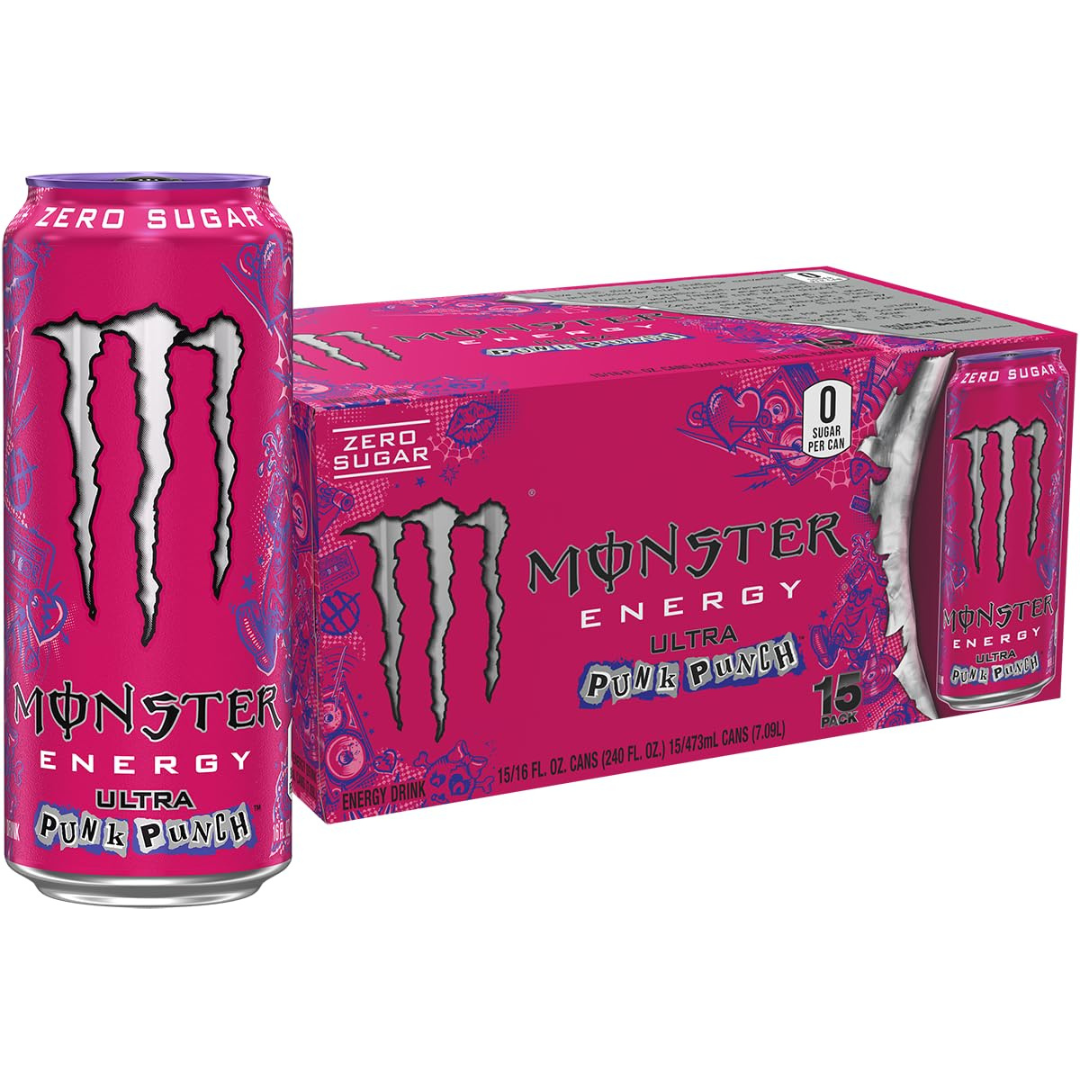 Monster Energy Ultra Punk Punch, Sugar Free Energy Drink, 16 Ounce (Pack of 15)