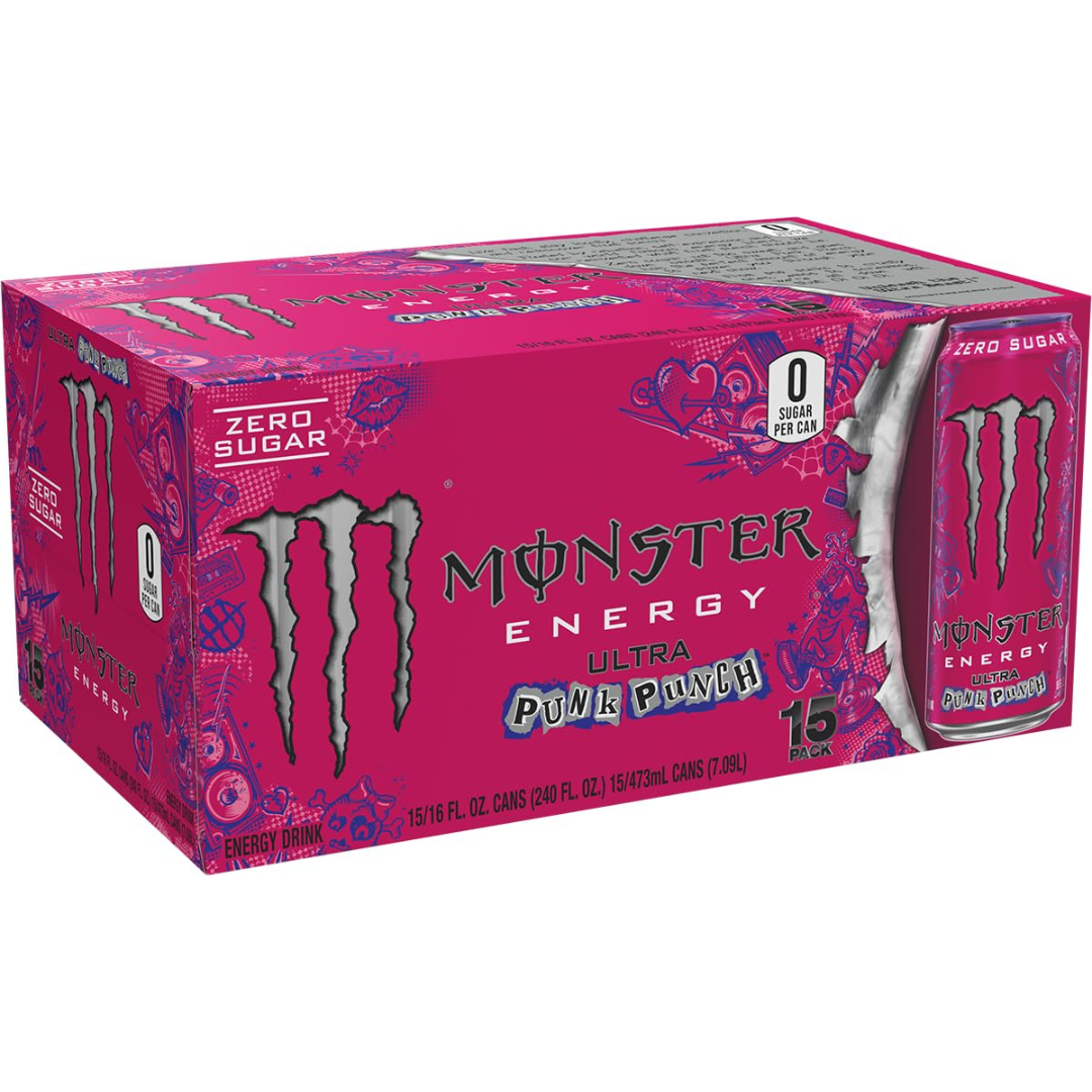 Monster Energy Ultra Punk Punch, Sugar Free Energy Drink, 16 Ounce (Pack of 15)