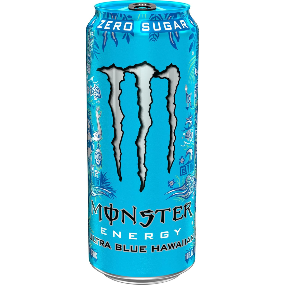 Monster Energy Ultra Blue Hawaiian, Sugar Free Energy Drink, 16 Ounce (Pack of 15)