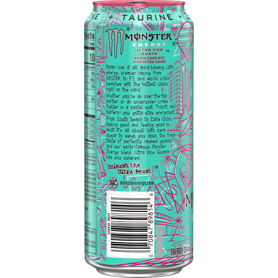 Monster Energy Ultra Vice Guava, Sugar Free Energy Drink, 16 Ounce (Pack of 15)