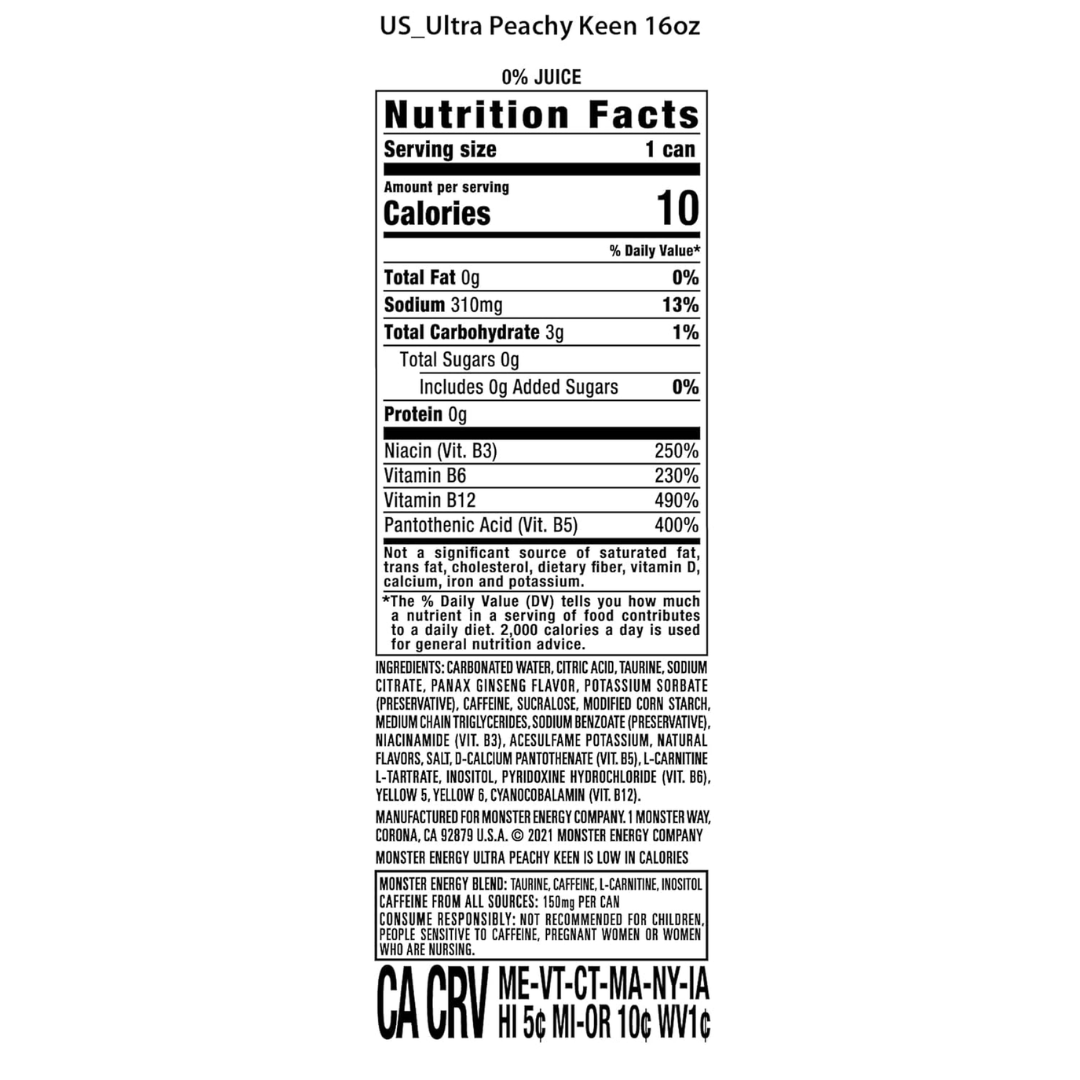 Nutrition facts label for a product with white background and black text.