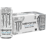 Monster Energy Zero Ultra energy drink can and box on a white background
