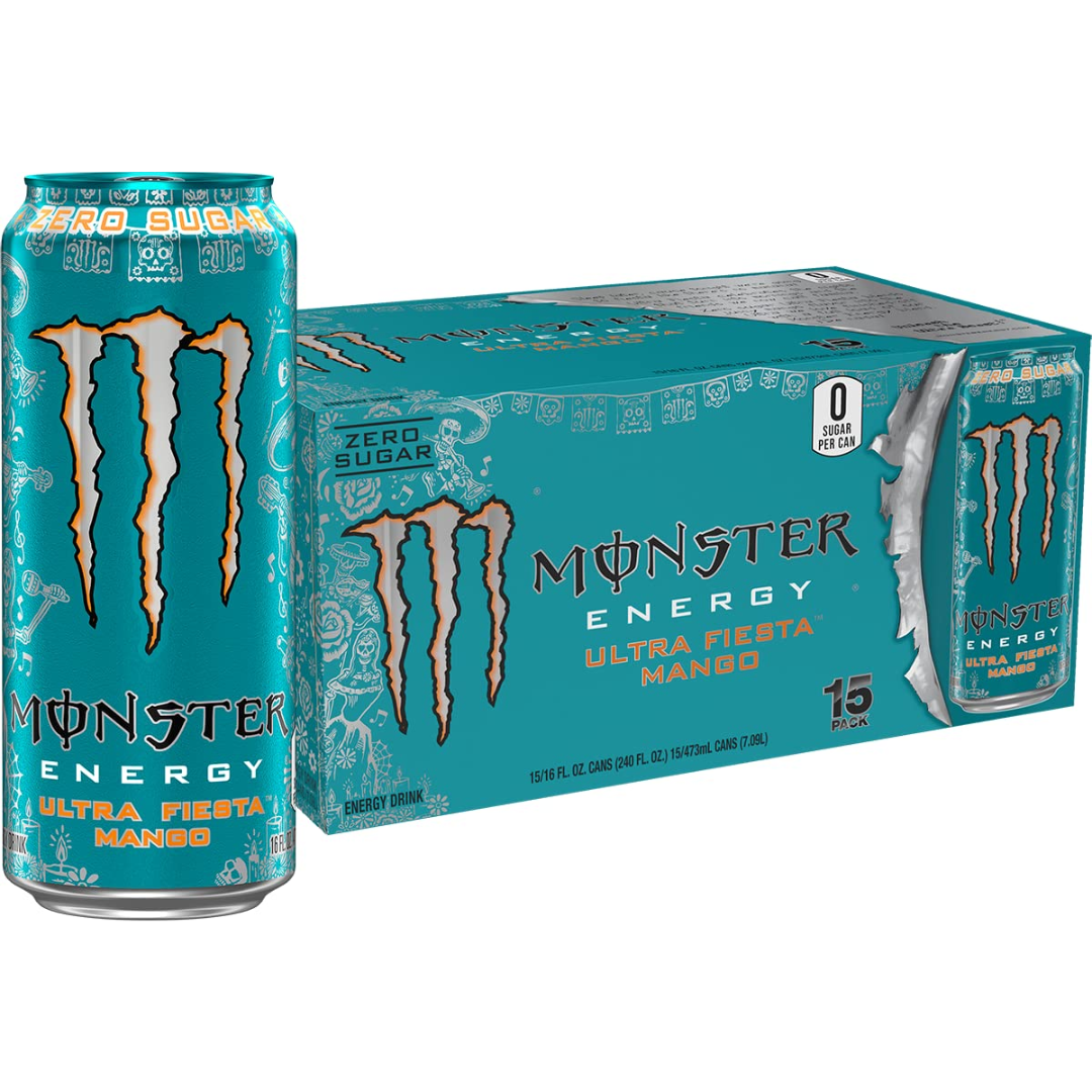 Monster Energy Ultra Fiesta Mango, Sugar Free Energy Drink, 16 Ounce | Pack of 15