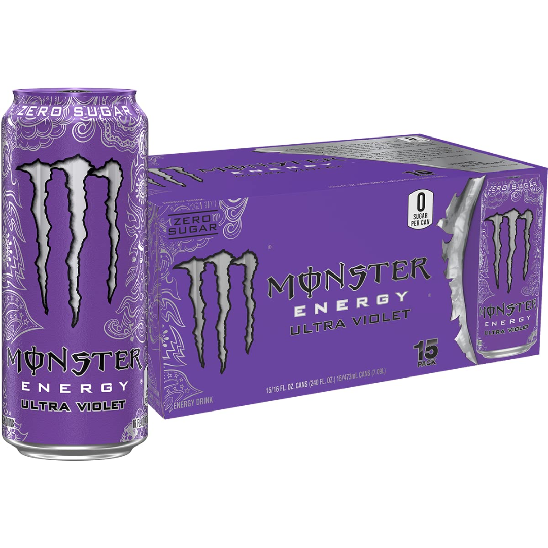 Monster Energy Ultra Violet, Sugar Free Energy Drink, 16 Ounce | Pack of 15