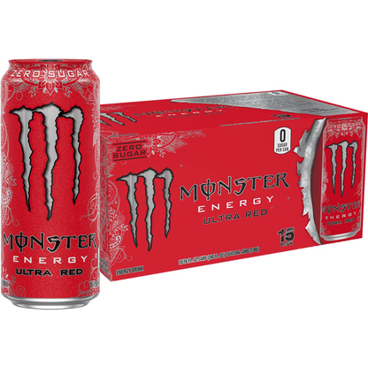 Monster Energy Ultra Red, Sugar Free Energy Drink, 16 Ounce (Pack of 15) | Pack of 15