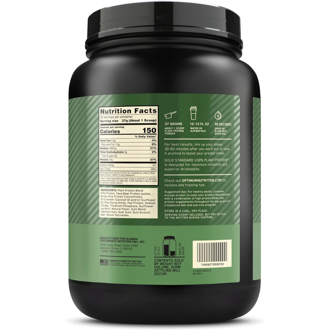 Optimum Nutrition Gold Standard 100% Plant Based Protein Powder - Creamy Vanilla, 20 Servings