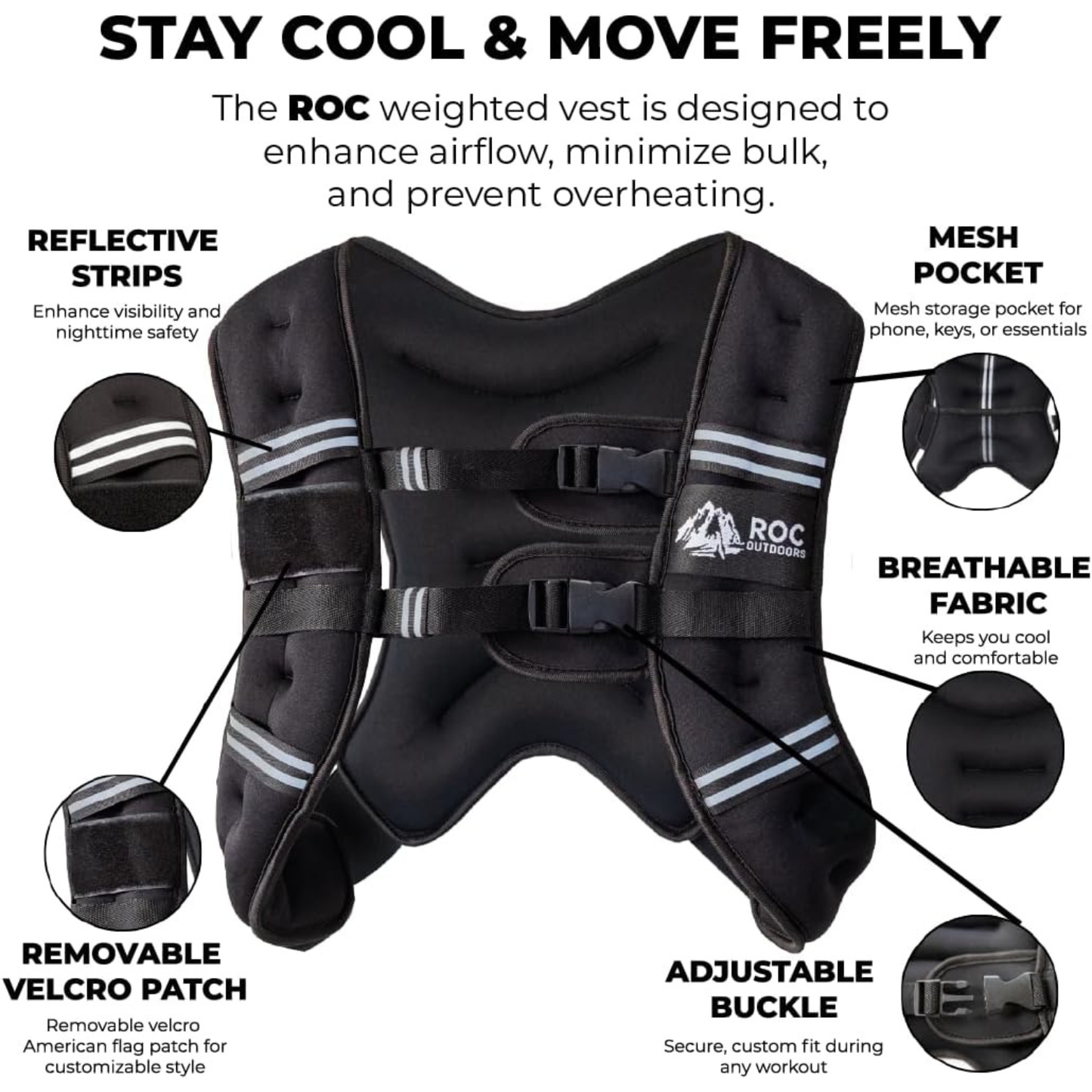 Roc Outdoors Weighted Vest for Woman and Men, 5lb/10lb/15lb/20lb/30lb