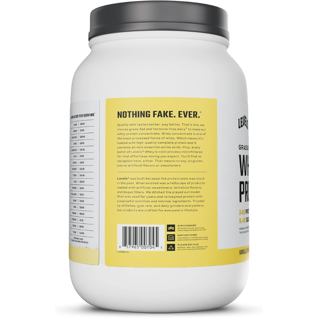 Levels Grass Fed Whey Protein Powder, No Artificials, 24G of Protein, 2LB