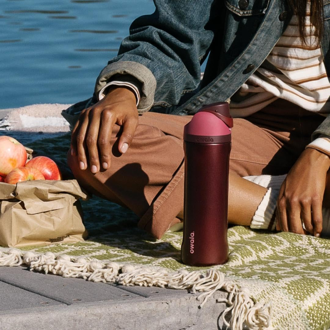 Freesip Insulated Stainless Steel Water Bottle with Straw, Bpa-Free Sports Water Bottle, Great for Travel, 24 Oz, Black Cherry