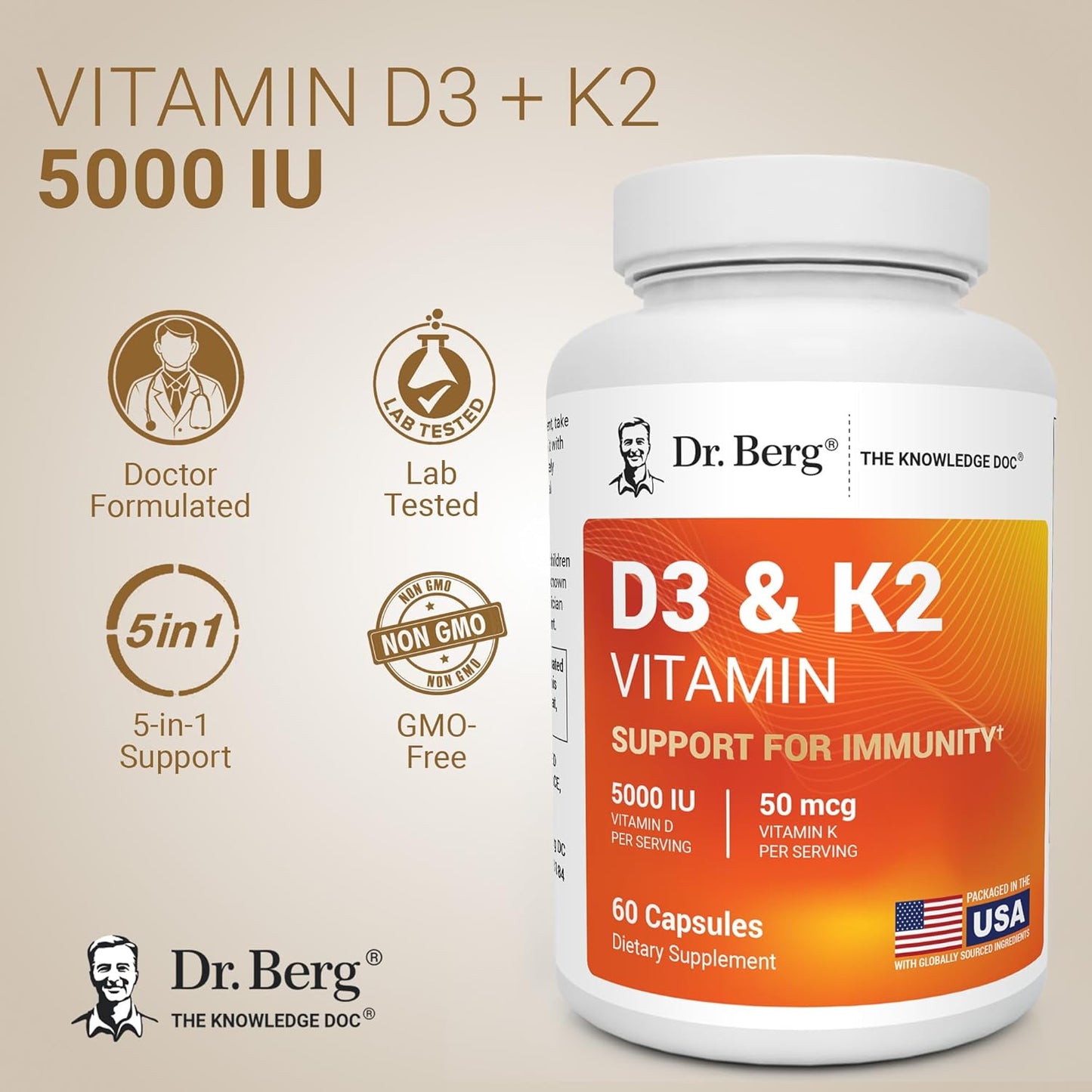 Dr. Berg Maximum Strength 2-in-1 Vitamin D3 K2