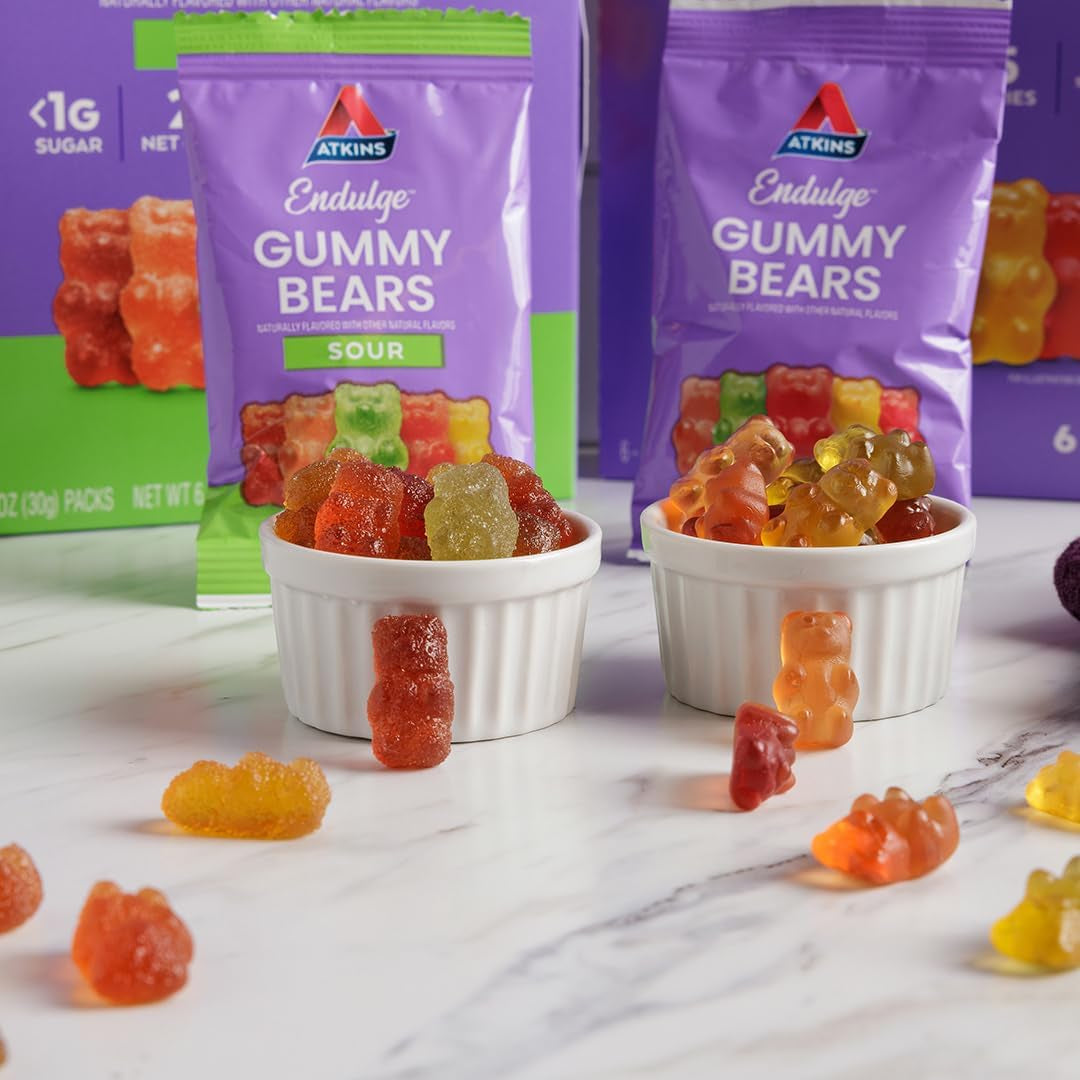 Atkins Endulge Gummy Bears Variety Pack, 18 Pack (12 Sweet Gummy Bears, 6 Sour Gummy Bears)