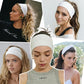 2 Pack White Wide Headbands for Women - Thick Stretchy Non Slip Fabric Sweat Bands, Soft Hair Bands for Workout, Running, Spa, Makeup & Washing Face