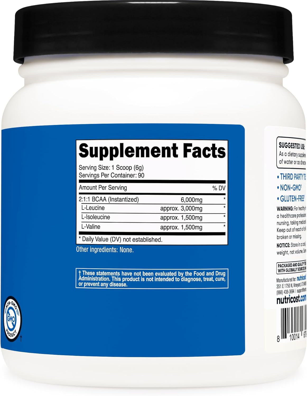 Nutricost BCAA Powder 2:1:1 (90 Servings, No Flavor Added)