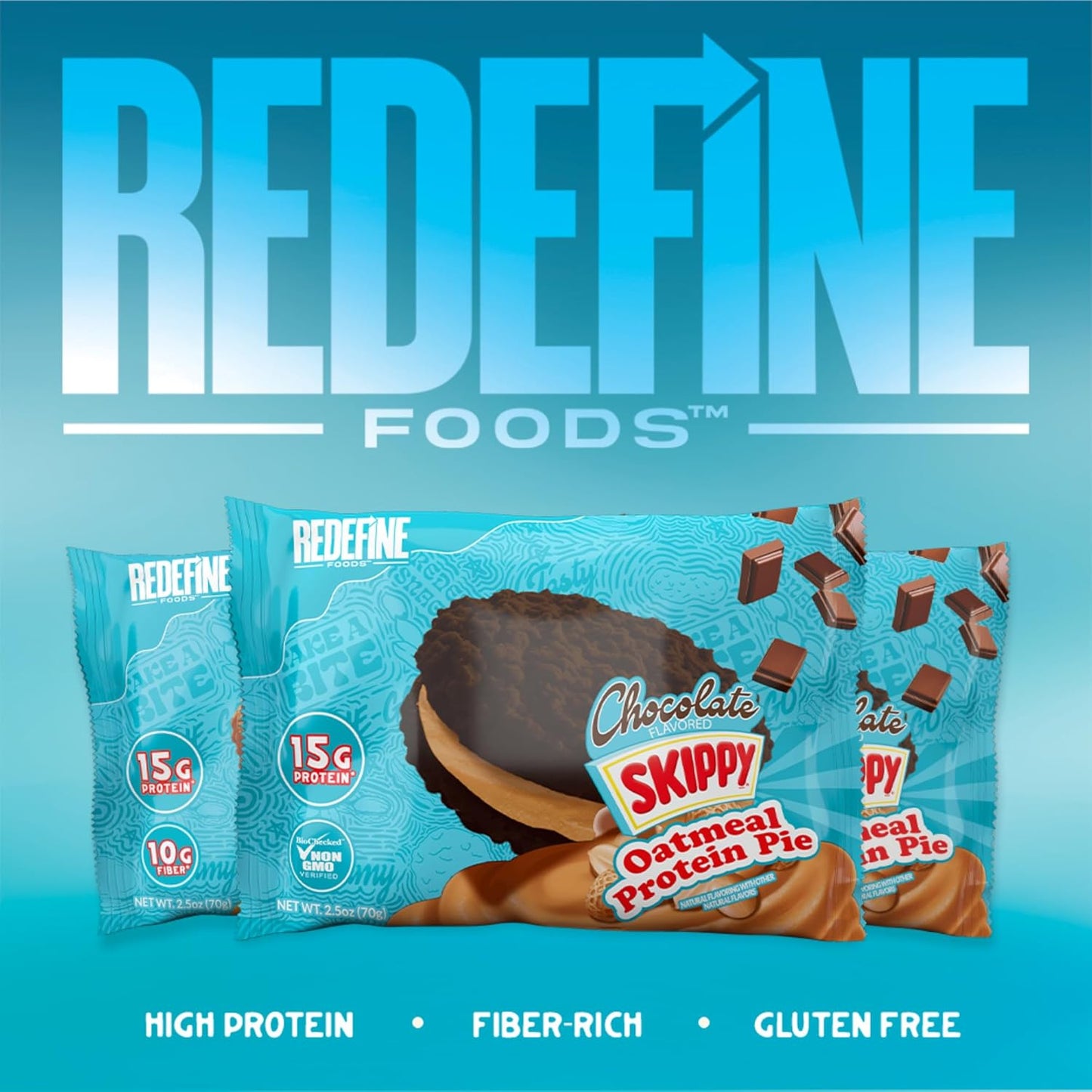 Redefine Foods Oatmeal Protein Pie, SKIPPY Chocolate - 8 Count