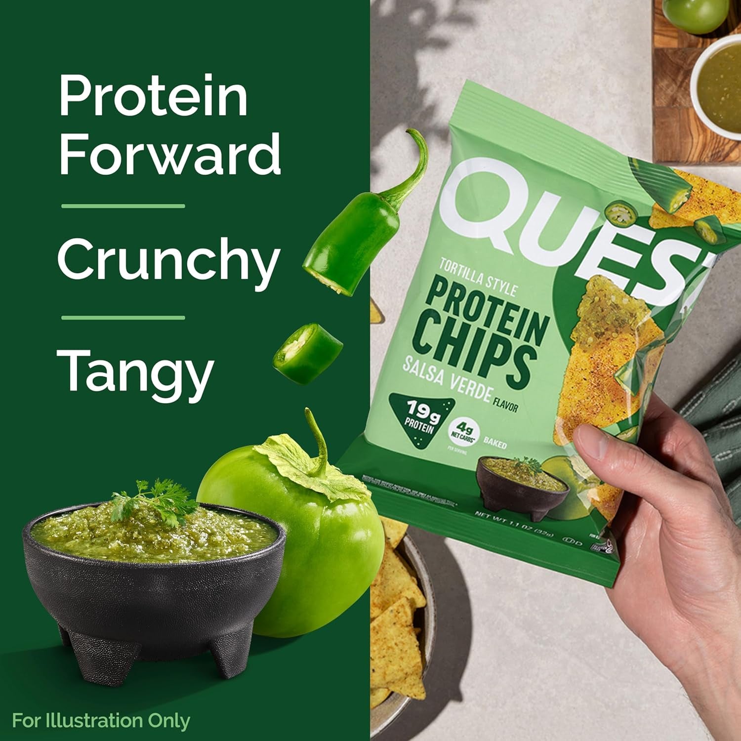 Nutrition Tortilla Style Protein Chips, Salsa Verde (Pack of 12)