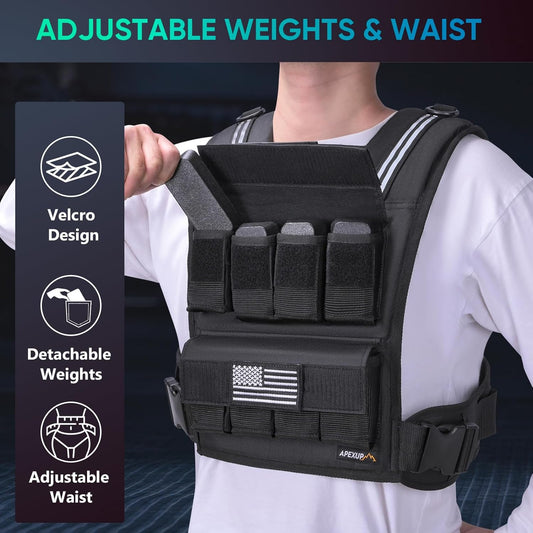 APEXUP Adjustable Weighted Vest Men 20lbs/30lbs/40lbs